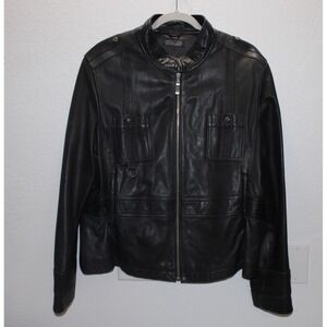 Wilsons Leather Black Moto Racer Jacket Men's XXL Silver Zip Pockets